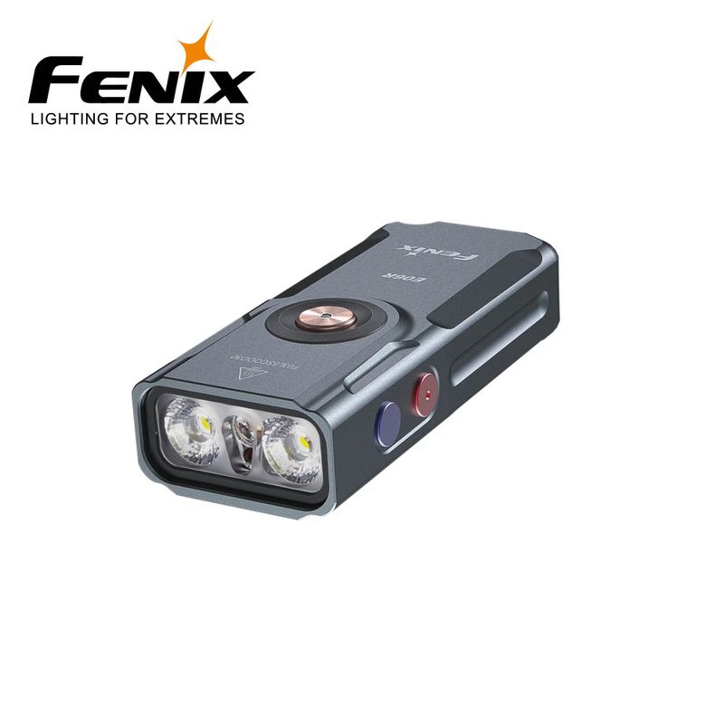 FENIX E06R MINILYKT GRÅ LED/UV/LASERPEKER 700LM Hendig minilykt med hvitt lys, UV-lys og rød laserpeker!