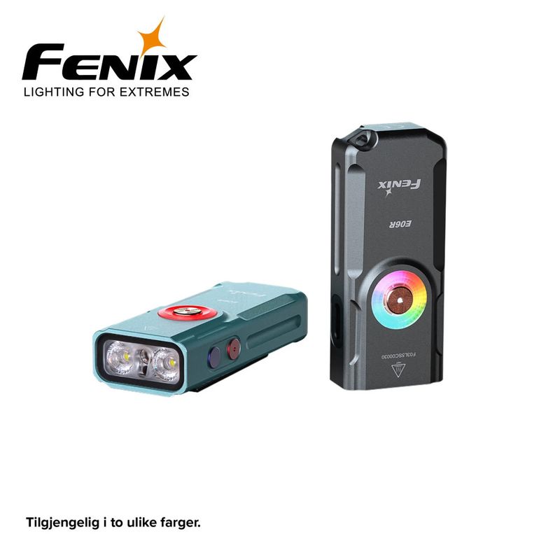 FENIX E06R MINILYKT GRÅ LED/UV/LASERPEKER 700LM Hendig minilykt med hvitt lys, UV-lys og rød laserpeker!